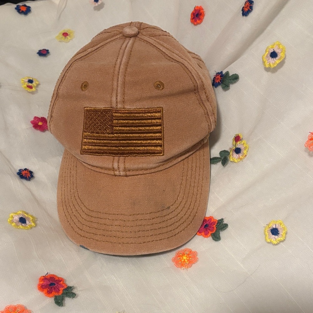Tan Baseball Cap with Flag Patch
